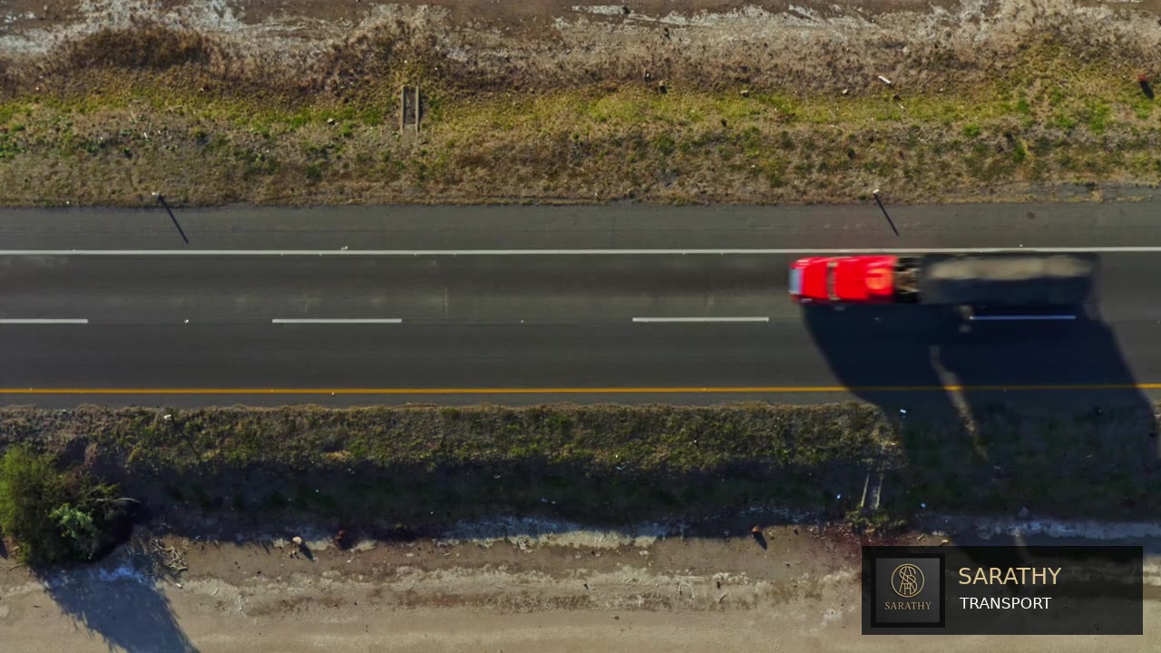 Aerial view of a freight truck on a highway